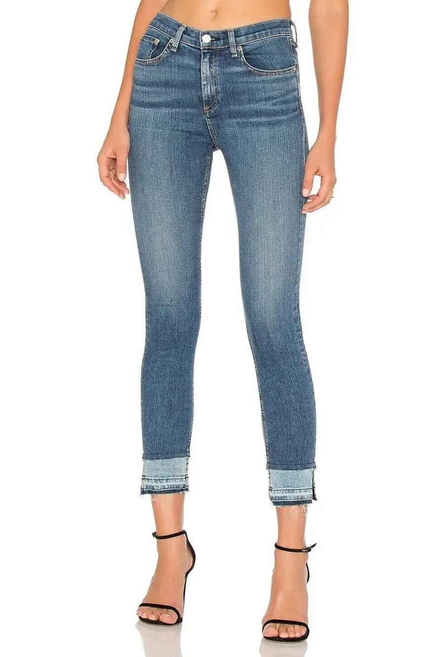 Rag & Bone Jeans Womens 24 Crows Nest Blue Denim Dip Washed Raw Cut Hem Skinny